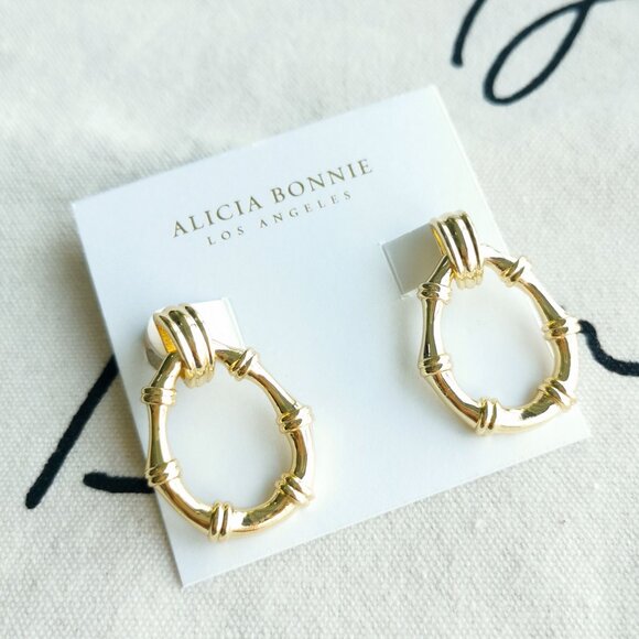 Alicia Bonnie Drop Hoop Earrings - Elora - Gold - Picture 2 of 4